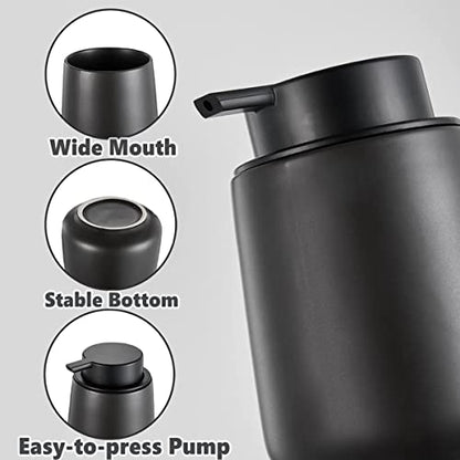12Oz Hand Soap Dispenser Set - 2 Pack Ceramic Foam Soap Dispenser Set with Easy-to-Press Black Pump, Refillable Mordern Foaming Dish Soap Dispensers for Bathroom & Kitchen (Black, Foam Pump) - color: Black Foming Dispenser