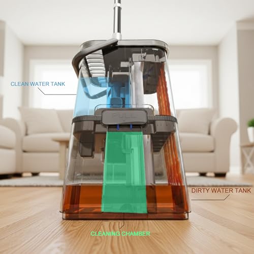 Mop and Bucket Set with Wringer,Separate Clean Dirty Water, Self Wringing Microfiber Dust Flat Mop for Hardwood Floors, Kitchen, Wall Cleaner -with 4 Washable Microfiber Pads