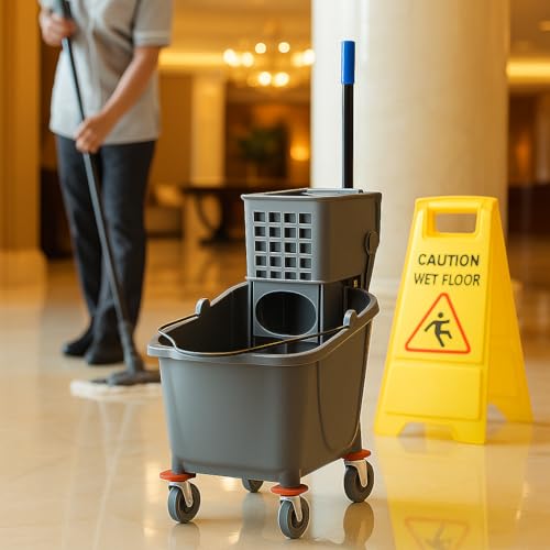 Gray 35-Quart Commercial Mop Bucket with Side-Press Wringer – Heavy-Duty Cleaning System for Restaurants, Hotels, Schools, Offices, and Industrial Floor Maintenance - color: Gray