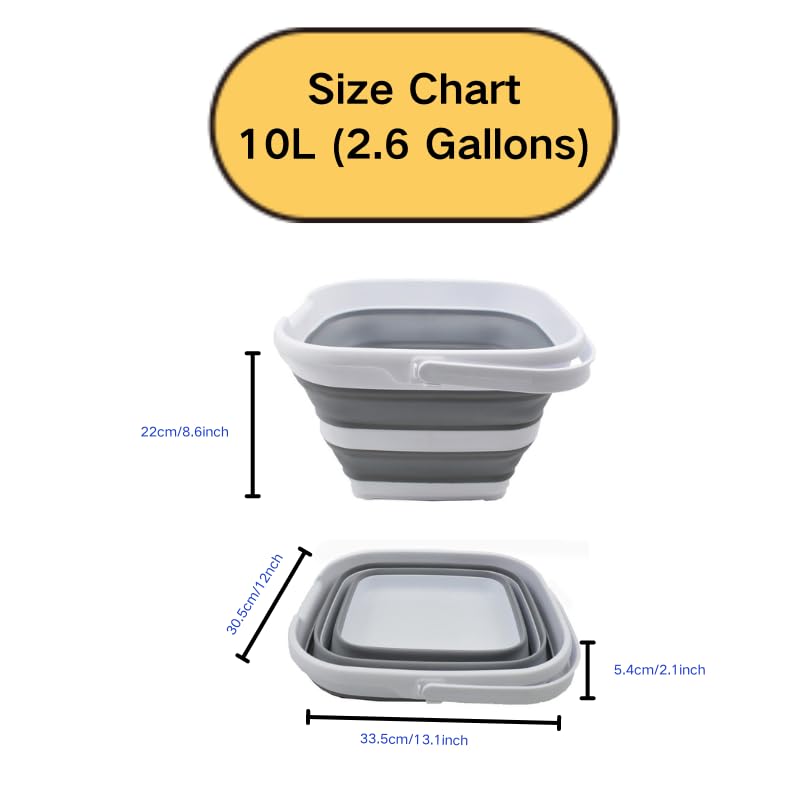 SAMMART 10L (2.6 Gallon) Collapsible Rectangular Handy Bucket (White/Grey, 1) - color: White/Grey