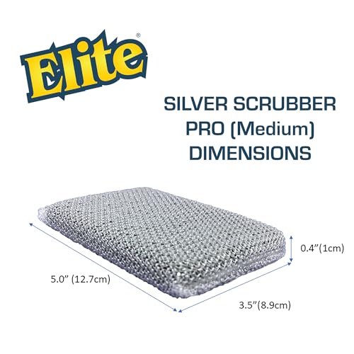 Elite Silver Scrubber PRO Sponge, 6 Pack, Non Scratch, Sponges for Kitchen and Household Use, Made in USA (Medium) - size: Medium