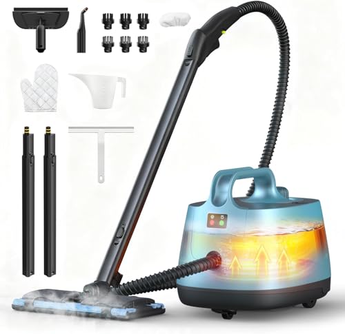 Portable Steam Cleaner, 293°F 58 PSI Powerful Multipurpose Handheld Steam Mop, 21 Attachments, 50Oz Capacity, Heavy Duty Steamer for Carpets, Floors, Cars, Tiles, Crack Cleaning, Turquoise - color: Celeste