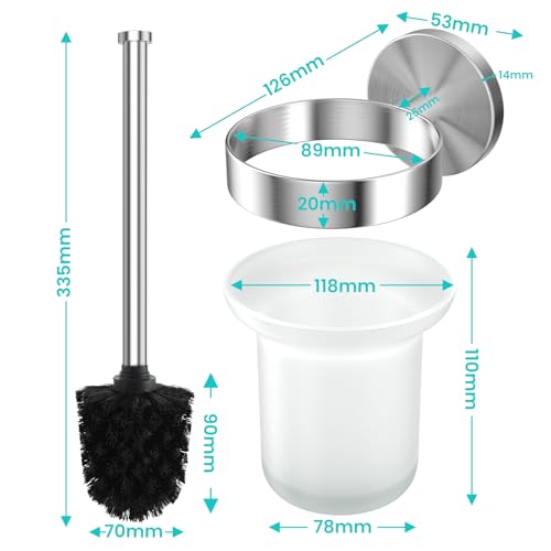 Dailyart Toilet Brush Holder Set: 2 Pack Bathroom Deep Cleaning - Stainless Steel & Glass Toilet Cleaner with Ergonomic Design - No Drilling Wall Mounting