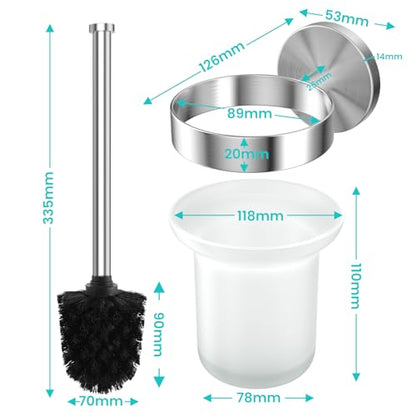 Dailyart Toilet Brush Holder Set: 2 Pack Bathroom Deep Cleaning - Stainless Steel & Glass Toilet Cleaner with Ergonomic Design - No Drilling Wall Mounting