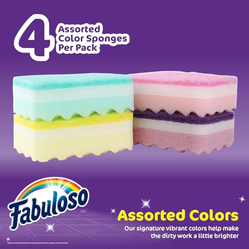 Fabuloso Scratch-Free Kitchen Dish Sponges Rainbow Cellulose Scrubber Scouring Pad Dishes Pots Pans Counters 4.25 x 2.75 x 1.25 4 Count 2 Pack - color: Rainbow, size: 4 Count (Pack of 2)