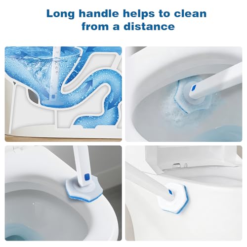 Disposable Toilet Brush Set with Holder, White and Blue, Includes 16 Cleaning Refills (1+16 Refills) - size: 1+16 Refills