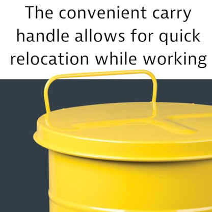 Justrite 6 Gallon Galvanized Steel Oily Waste Can, 16" x 12" Metal Oil Rag Safety Can with Hand Operated Self-Closing Lid for Oil Rag Disposal, Made in The USA, Yellow, 09111 - color: Yellow, size: 6 Gallon, style: Hand-Operated Lid