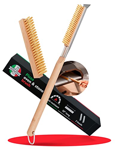 Senwosa 26” Pizza Oven Brush with Stone Scraper - Heat Resistant Stainless Steel Bristles, Extra Long Handle - Compatible with Ooni, Gozney & Similar Ovens - Includes Spare Head - size: 26 inch