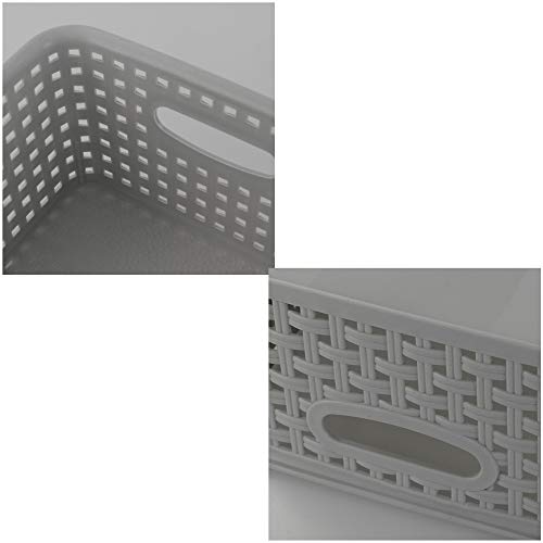 Kiddream Plastic Weave Storage Basket, 6-pack Grey Organizing Bin - color: grey