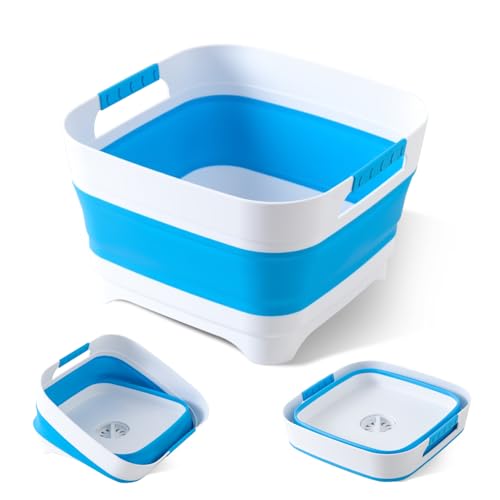 Collapsible Wash Basin for Baby Bottles - 2.4 Gallons Portable Wash Bin for RV Camping Sink, Space-Saving Dish Tub.Laundry & Utility Room Sinks (Blue) - color: Blue