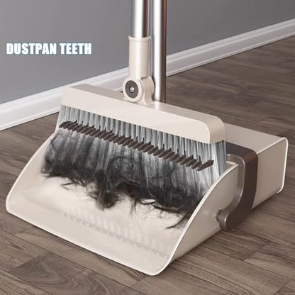 Broom and Dustpan Set for Home Folding Cleaning Tools Long Handle Broom with Upright Standing Dustpan Combo for Office Home Kitchen Lobby Floor Cleaning,White - color: White
