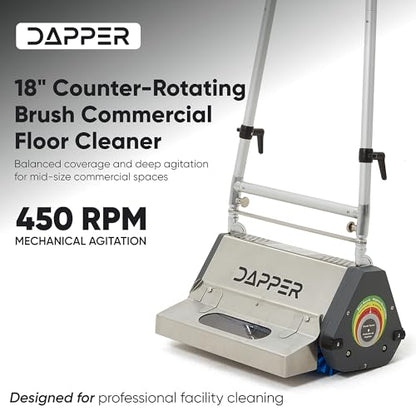 18" Counter-Rotating Brush (CRB) Commercial Carpet & Hard Floor Cleaning Machine – 450 RPM, Quiet 53 dBA, Heavy-Duty 53 lb Scrubber – Ideal for Gyms, Retail & Mid-Size Facilities - size: 18"