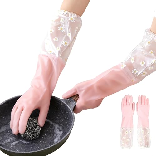 Dishwashing Cleaning Gloves Waterproof Tear-Resistant Household Rubber Cleaning Gloves with Long Elastic Cuffs