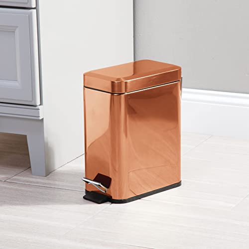 mDesign Small Modern 1.3 Gallon Rectangle Metal Lidded Step Trash Can, Compact Garbage Bin with Removable Liner Bucket and Handle for Bathroom, Kitchen, Craft Room, Office, Garage - Copper - color: Copper, size: 1.3 Gallon