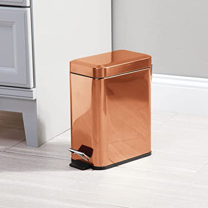 mDesign Small Modern 1.3 Gallon Rectangle Metal Lidded Step Trash Can, Compact Garbage Bin with Removable Liner Bucket and Handle for Bathroom, Kitchen, Craft Room, Office, Garage - Copper - color: Copper, size: 1.3 Gallon