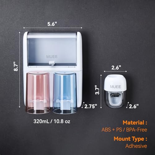 Toothbrush Holder Wall Mounted with Automatic Toothpaste Dispenser, Dustproof Flip Cover and Inverted Cup Slots, Multi-Functional No-Drill Bathroom Organizer for Family, Space Saver (2 Cups) - color: 2 Cups
