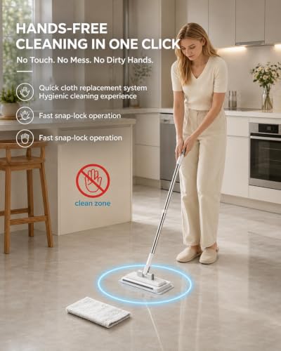 Hands Free Multi Purpose Flat Mop Using Any Cloth Floor Cleaning One Click System Convenient Changing Mini Easy Tap Snap Grip Disposable Lazy Clips Towel Fiber Lock Home Use Portable(43.31in) - color: 43.31in