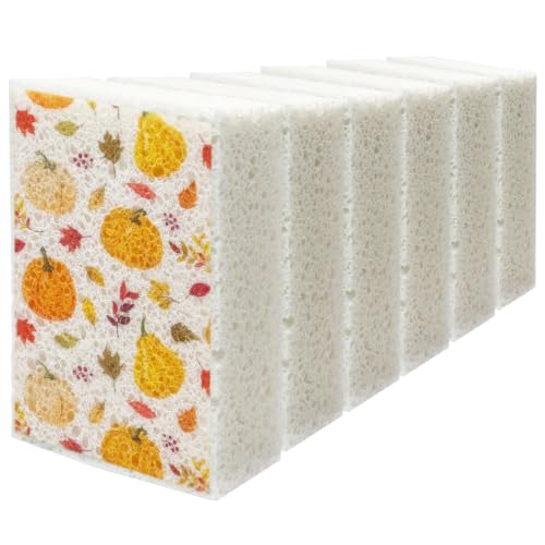 Scratch Scrub Sponge, 6 Kitchen Sponges for Cleaning Around the Home, Bathroom & More, Large Size Scratch-Free Dish Scrubber, Best for Nonstick Pots and Pans (4" x 6" x 1", Pumpkin) - color: Pumpkin