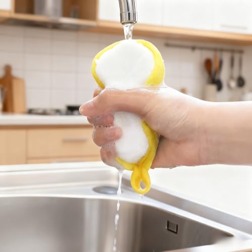 Double Sided Dish Sponges, Extra Thick 2.5cm, 10 Pack | Non Scratch, Heavy Duty Scouring Pads, Handle Hole, For Dish Washing, Sink & Stove Cleaning