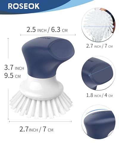 ROSEOK Dish Scrub Brush, Palm Brush, Kitchen Brush, Nylon Bristles | Self-Standing Dish Scrubber with Ergonomic Grip for Cleaning Dishes, Non-Stick Pans and Sinks, Navy Blue, 2 Pack