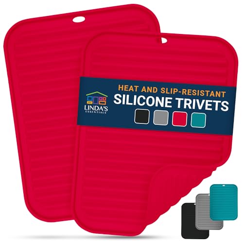 Silicone Trivets for Hot Dishes, Pots, Pans (2 Pack) - Heat-Resistant Pot Holders for Kitchen Countertop Mats - Silicone Trivet Mat (9 x 12 Inch) - Multipurpose Counter Pads (Red) - color: 2 Pcs Rectangle - 9x12 Inches - Red