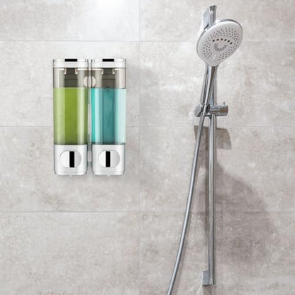 Shampoo and Conditioner Dispenser 2 Chamber No Drill,Shower Soap Pump Dispenser Wall Mounted,Body Wash Dispenser,Shower Gel Shampoo Holder for Bathroom Accessories, (Silver 2) - color: Silver 2