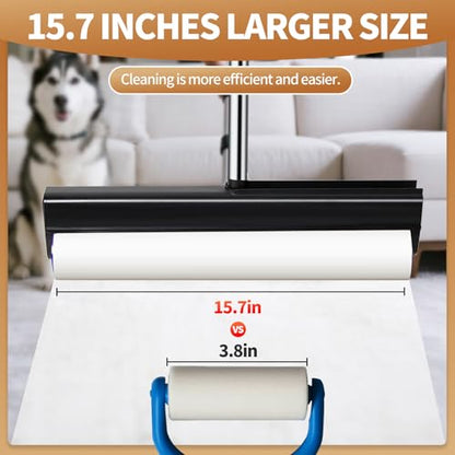 Large Lint Rollers for Carpet, 15.74 in Extra Sticky Rollers for Floor with 4 Extendable Handle, Long Handle Sticky Mop for Cleaning Carpet, Car, Clothes,Dog and Cat Pet Hair Remover with 360 Sheets