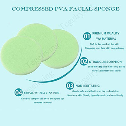Facial Sponge Compressed,60 Pcs PVA Professional Makeup Removal Wash Round Face Sponges Spa Pads Exfoliating Cleansing for Women,Green - color: Green