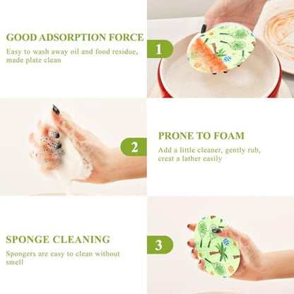 Tennis Rackets Palm Trees Pattern Dish Scrub Sponges Kitchen Non Scratch Reusable Compressed Cellulose Sponge Hanging for Household Cleaning Washing Dishes Pots and Pans 3 Pack - color: Pattern9