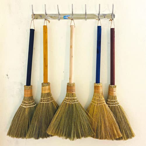 Natural Whisk Sweeping Hand Handle Broom - Vietnam Handmade Straw Soft Broom Design for Home, Kitchen, Grage, Bedroom 12.2" Width, 28.35" Length - style: Brown