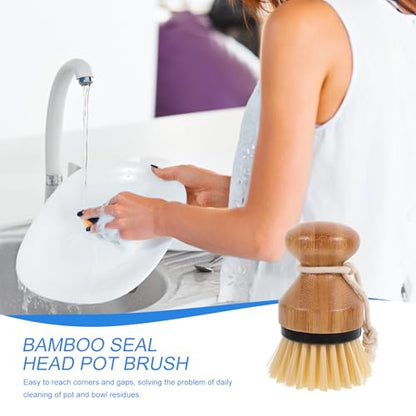 ERINGOGO 2pcs Handle Dish Scrubber Brush with Palm Grip Small Kitchen Pot Cleaning Brush for Sink and Dishwashing, Black