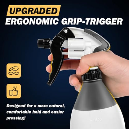 360° Trigger Heavy Duty Sprayer Bottle- Acid and Chemical Resistant, Leak Free,Industrial Adjustable Nozzle, Low-Fatigue Nozzle,Perfect for Automotive Detailing and Cleaning(17.6OZ)