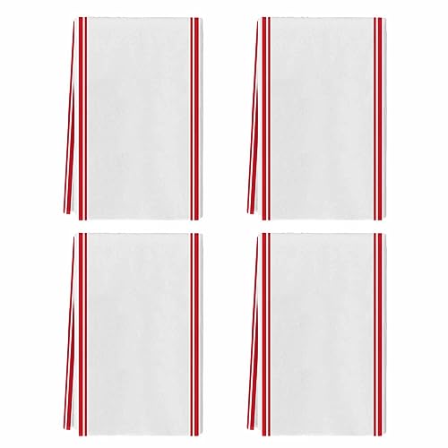 Chic D Red White Stripe Kitchen Towel Set of 4, Absorbent Microfiber Hand Towels for Kitchen Bathroom Bar Decorative Simple Stripes Ultra Soft Resuable Cleaning Cloths Washable Fast Drying - size: 4PCS-18" x 28"