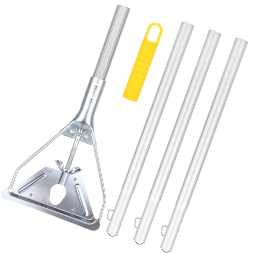 Mop Handle Commercial Heavy Duty - 57 Inch Industrial Metal Mop Stick Replacement for Floor Cleaning - Professional Mops Head Replacement Holder - color: Yellow 1 - Metal Clamp