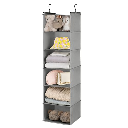 GRANNY SAYS 6 Shelf Hanging Closet Organizers and Storage, Collapsible Closet Hanging Organizer with 2 Sturdy Hooks, Large Hanging Shelves for Kids Baby Clothing Organizer, Ash Gray - color: 6-shelf Ash Gray, size: 1-Pack