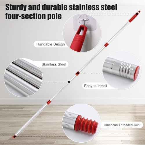 Spin Mop Replacement Handle, 2 Pack Mop Head&Base Scrub Brush 4-Section 30-to-58 inch Mop Replacement Stick Compatible with Ocedar Mop Handle for Easy Wring Mop Refills - size: White
