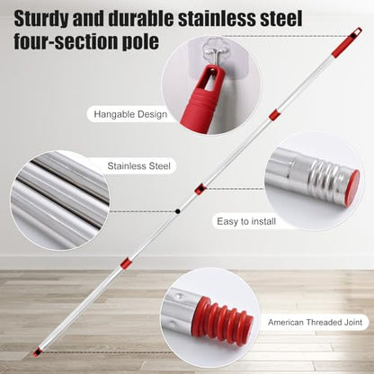 Spin Mop Replacement Handle, 2 Pack Mop Head&Base Scrub Brush 4-Section 30-to-58 inch Mop Replacement Stick Compatible with Ocedar Mop Handle for Easy Wring Mop Refills - size: White