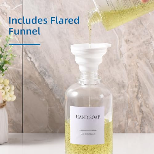 Glass Soap Dispenser with Upgrade Pump, Hand and Dish Soap Dispenser for Bathroom Kitchen, Soap Dispenser Set with 9 Stickers Funnel Bamboo Tray 500ml 18oz Clear - color: Clear