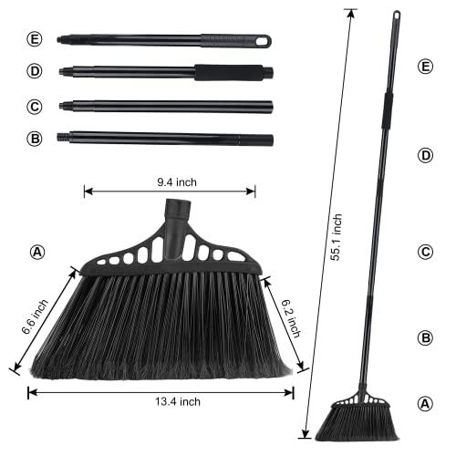 Tiumso 3-Pack Heavy Duty Broom, Commercial Broom with 55" Long Handle Outdoor Indoor, Industrial Brooms for Sweeping Garage Concrete Courtyard Patio Home Kitchen Office - All Black - color: Total Black
