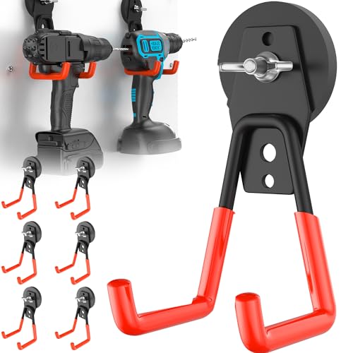 6 Pack Large Strong Magnetic Hooks Heavy Duty Garage Big Magnet Hooks Extra Strength Magnetic Utility Storage Hook Hanger with Anti Slip Coating for Garden Indoor Outdoor Hanging Tools Orange - color: 6 Pack-Orange