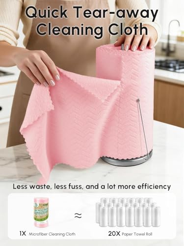 Microfiber Cleaning Cloths Roll, 75 Pack Tear Away Microfiber Towels Roll, 12" x 12" Lint Free Rags, Reusable Cleaning Cloths, Washable, Scratch Free,Ultra Absorbent Dish Rags(Pink Ripple) - color: Pink Ripple, size: 75 pack