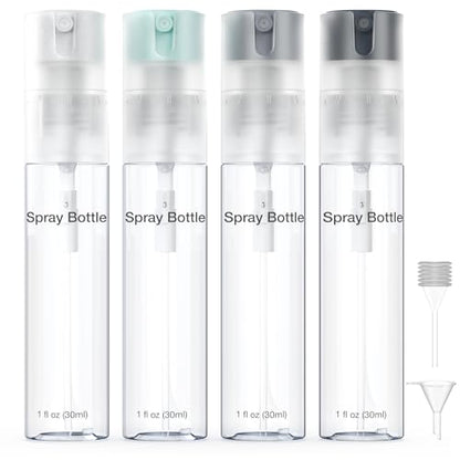 4 Pack Refillable Spray Bottle, Reversible Small Empty Spray Bottle with Fine Mist, Leak Proof - for Cleaning Solutions, Mosquito prevention, Face & Hair Mist - 4pk 1 OZ / 30 ML - color: Grey, size: 1 Ounces