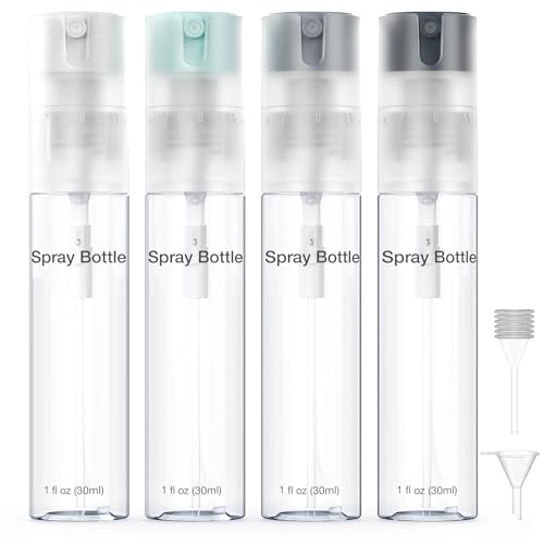 4 Pack Refillable Spray Bottle, Reversible Small Empty Spray Bottle with Fine Mist, Leak Proof - for Cleaning Solutions, Mosquito prevention, Face & Hair Mist - 4pk 1 OZ / 30 ML - color: Grey, size: 1 Ounces