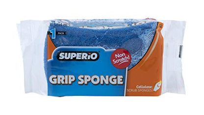 Superio Scrub Sponge with Grip (2 Pack) Heavy Duty Duel Sided Kitchen Sponge Cellulose Kosher Easy to use Dish wash Sponge… (Blue) - color: Blue