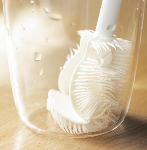 Bottle Brush with Long Handle, Flexible Silicone Head for Cleaning Bottles, Jugs, Cups, Essential Kitchen Tool for Home Use Cleaning Brush, White - color: Black