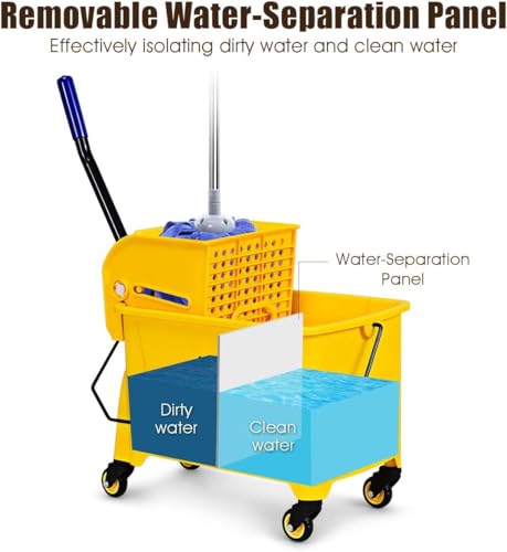 Mop Bucket, Commercial Bucket for Mopping on Wheels with Potable Handle, Mop Bucket with Wringer for Home, Household, Office, Bathroom, Yellow (21 Quarts) - size: 21 Quarts