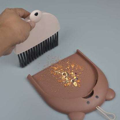 Mini Broom and Dustpan Set 6.2x6.3 Inches Compact Hand Broom for Desktop Table Countertop Car Office Kitchen Small Space Cleaning (Brown) - color: Brown