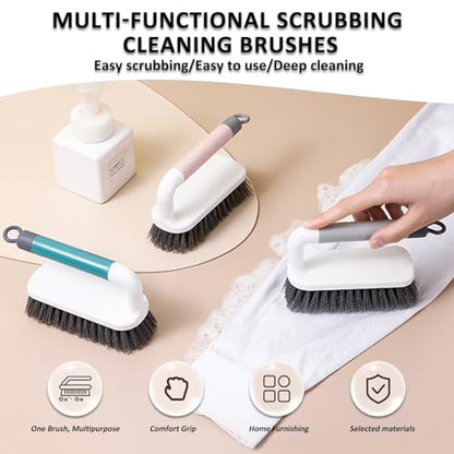 Scrub Brush, Scrubbing Cleaning Brushes, Heavy Duty Cleaning Brushes with Handle, for Shower, Bathroom, Carpet, Kitchen and Bathtub Scrubber, 2 Pack (Green) - color: Green