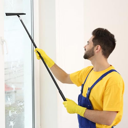 Upgrade Detachable and Retractable Handle,Shower Squeegee for Glass Doors and Tile Door Cleaner Bathroom Squeeze Walls squeegees with 2 Adhesive Hooks (Black) - color: Black