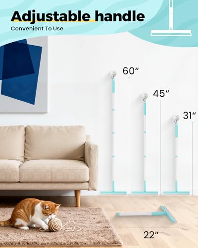 Carpet Rake for Pet Hair Removal Tool - 4 in 1 Pet Hair Remover Kit for Dog Cat Fur Remover, Contain 60" Adjustable Rubber Broom, Glove, Magic Brush and Scraper for Furniture (Blue) - color: Blue